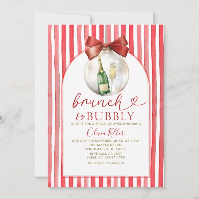 Convites Holiday Red Brunch & Bubbly Bridal Shower (Frente)