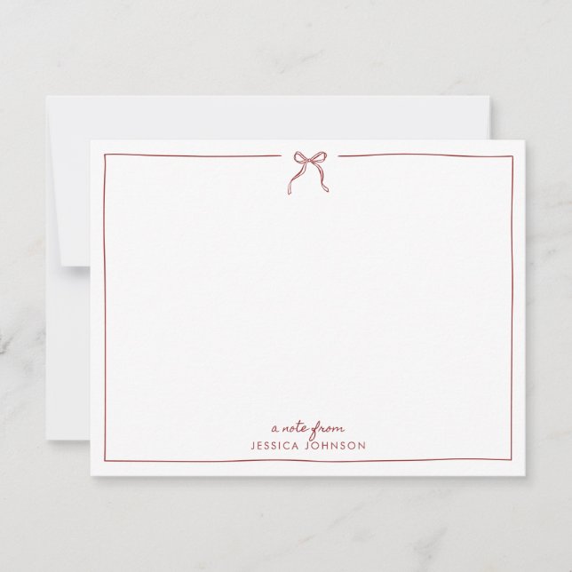 Convites Holiday Red Stripes Bow Note Card (Frente)
