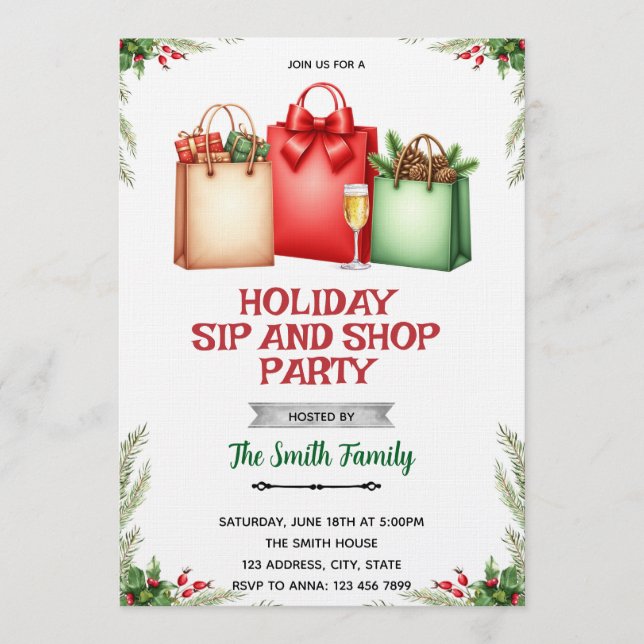 Convites Holiday Sip and Shop Invitation (Frente)