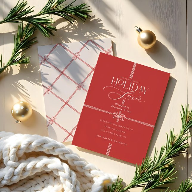 Convites Holiday Soirée Elegante Arco de Natal Presente (Holiday Soirée Elegant Christmas Bow Present Invitation)