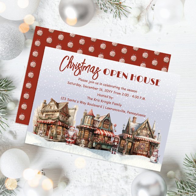 Convites Holiday Town Village Casa Aberta de Natal (Nostalgic Holiday Town Village Christmas Open House Invitation)