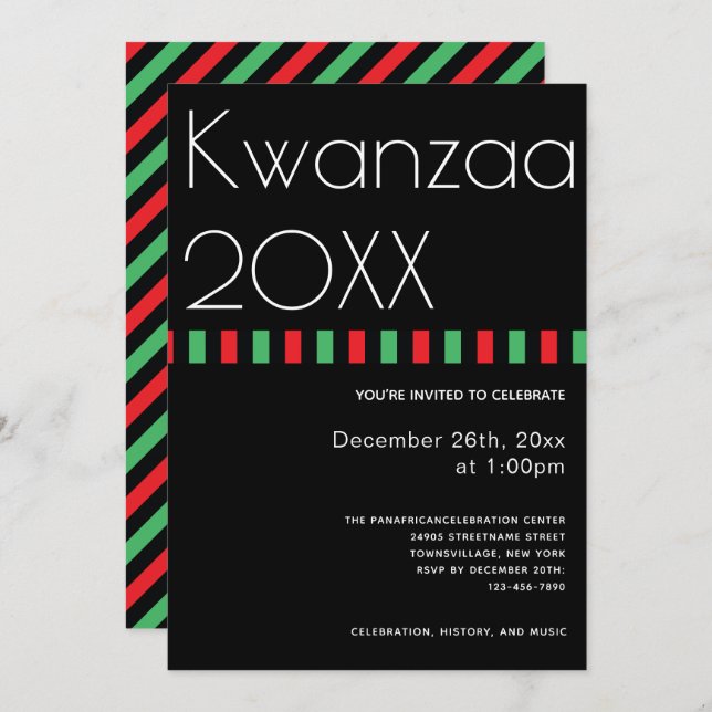 Convites Holiday Typografia Kwanzaa (Frente/Verso)