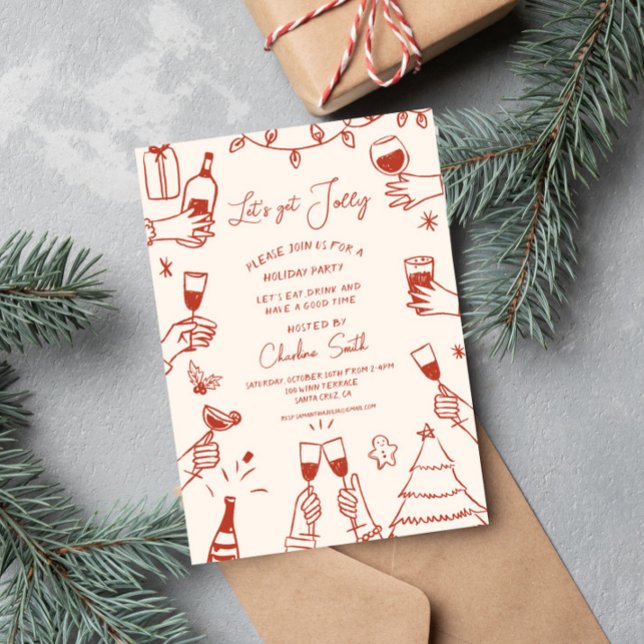 Convites HolidayHand do Partido Xmas Desenhou Manuscrito Fu (Criador carregado)