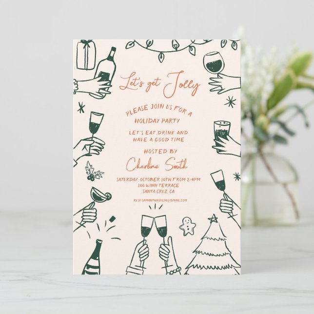 Convites HolidayHand do Partido Xmas Desenhou Manuscrito Fu (Criador carregado)