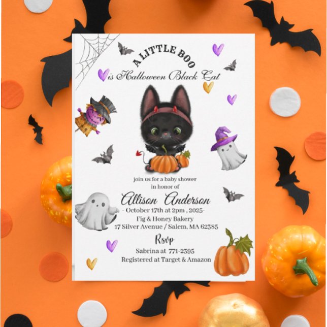 Convites Holloween Black Cat Pumpkin Little Boo Show (Criador carregado)