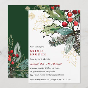 Convites Holly Berries Casamento de Natal Bridal Brunch