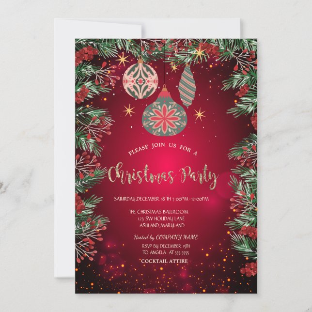 Convites Holly Berries Ornaments Red Company Christmas (Frente)