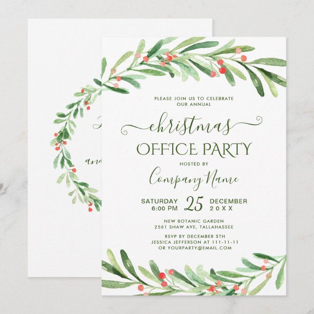 Convites Holly Berry Branch Corporate Christmas Party (Frente/Verso)