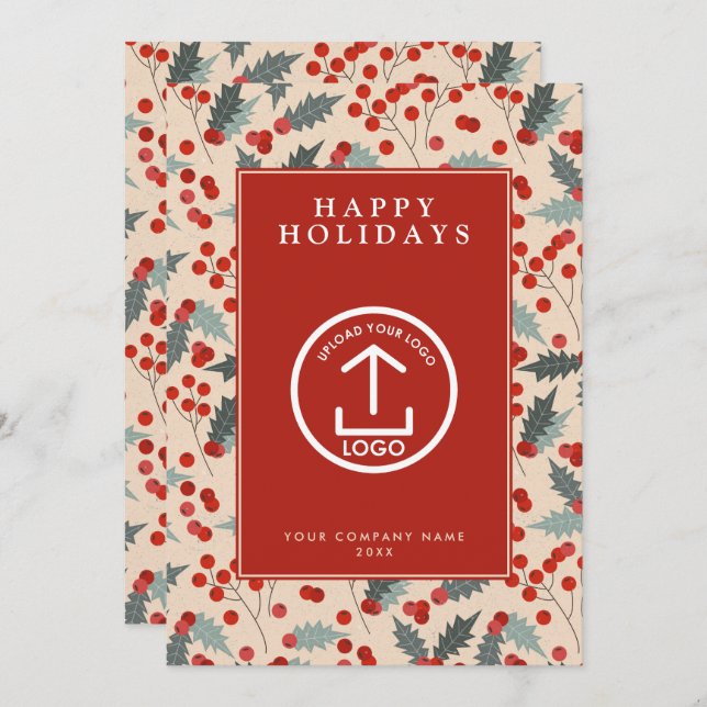 Convites Holly Berry Corporate Business Código QR Natal (Frente/Verso)