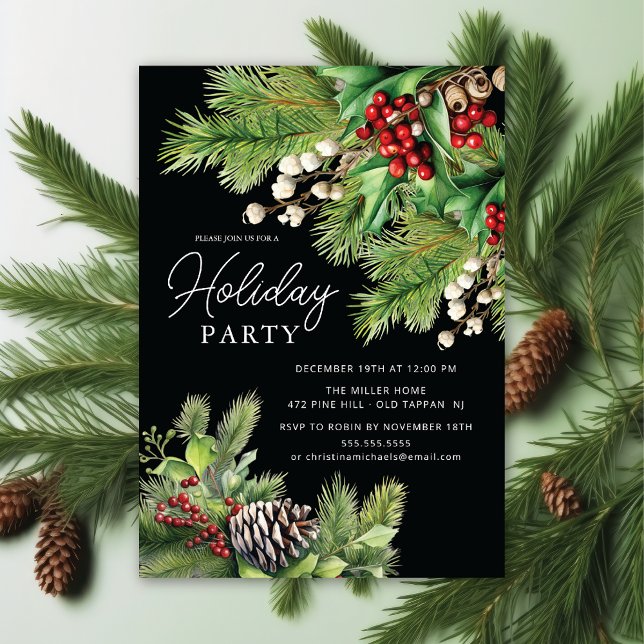 Convites Holly Berry Evergreen Foliday (Criador carregado)