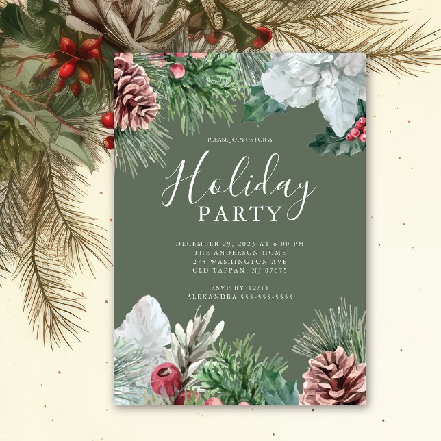 Convites Holly Berry Evergreen Foliday (Criador carregado)