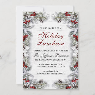 Convites Holly Berry Pine Cones Branch Holiday Luncheon