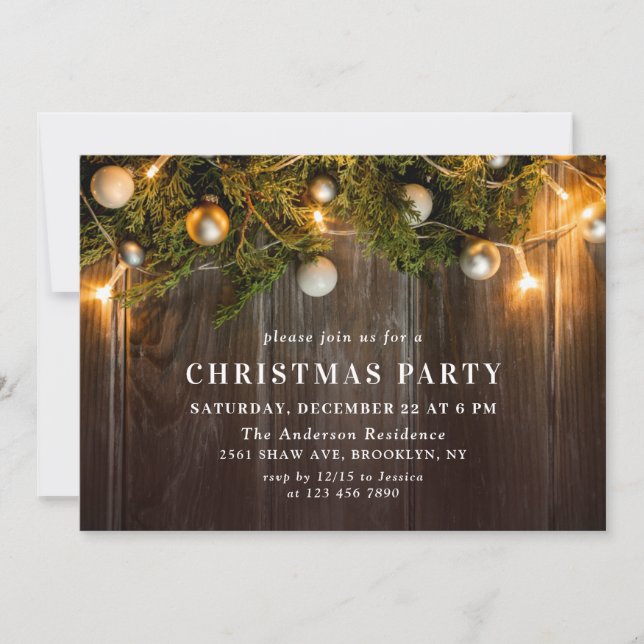 Convites Holly Berry Pine Cones Festa de Natal do Branch (Frente)