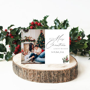 Convites Holly Berry Simple Elegant Feliz Foto de Natal