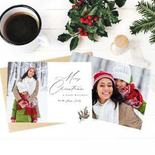 Convites Holly Berry Simple Elegant Feliz Natal 2 Foto