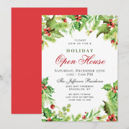 Convites Holly Berry Wreath Christmas Holiday OPEN HOUSE