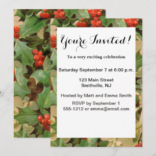 Convites Holly Christmas Art Impressão, flor de padrão ve