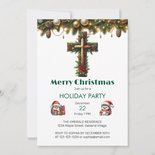 Convites Holly Cross com Evergreen Christmas (Frente)