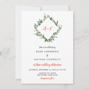 Convites Holly de Natal sai  Monograma Casamento no inverno