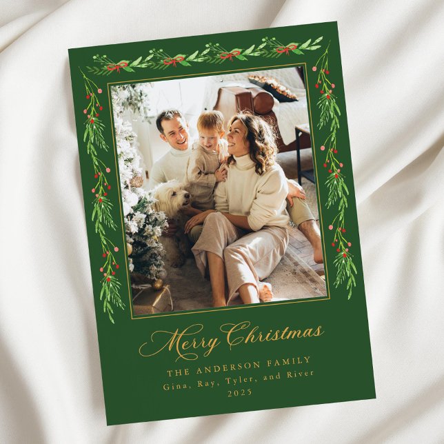 Convites Holly Garland Merry Christmas Photo Card (Criador carregado)