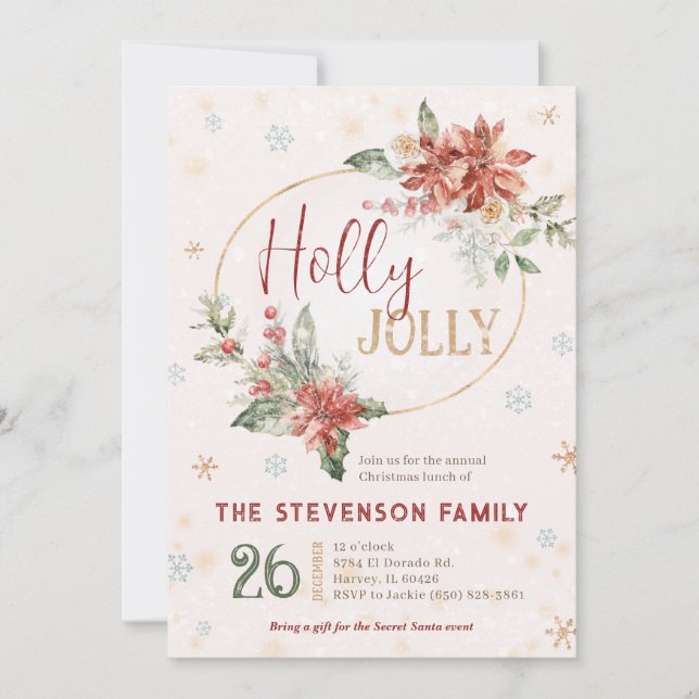 Convites Holly Jolly Christmas — Janto oficial de almoço da (Frente)