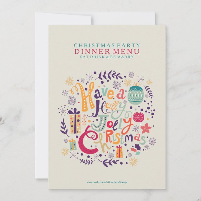 Convites Holly Jolly Christmas Party Menu (Menu Festa de Na (Frente)