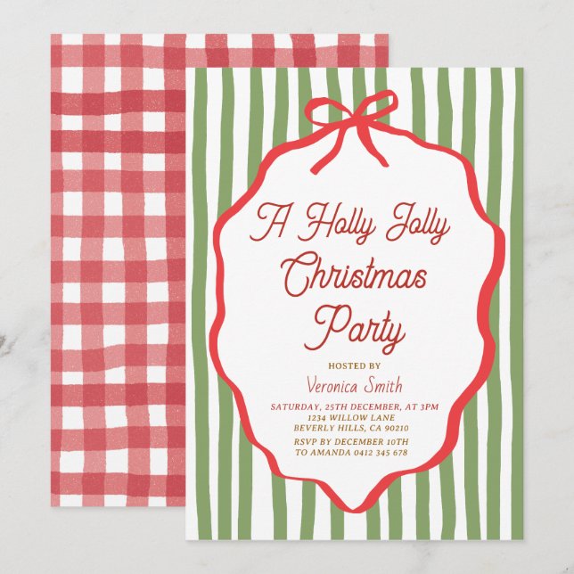 Convites Holly Jolly Holiday Christmas Party Invitation (Frente/Verso)