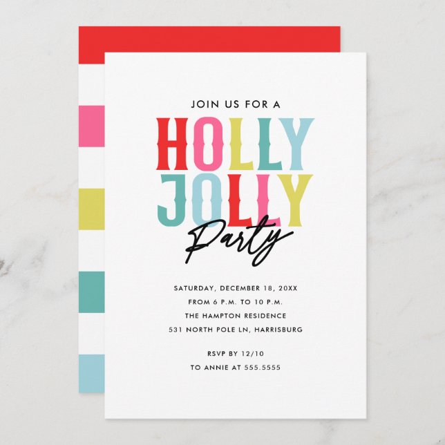 Convites Holly Jolly Holiday Party (Frente/Verso)