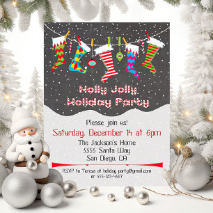 Convites Holly Jolly Holiday Party Hang Stockings Convidam