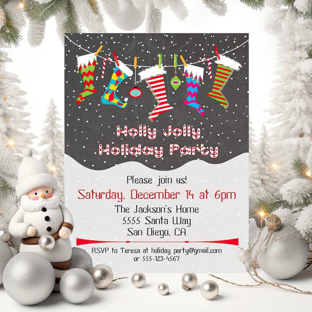 Convites Holly Jolly Holiday Party Hang Stockings Convidam (Criador carregado)
