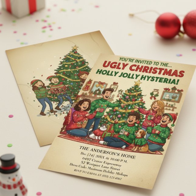 Convites Holly Jolly Hysteria Ugly Sweater Christmas Party  (Criador carregado)