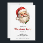 Convites Holly Jolly Santa Claus Retro Style<br><div class="desc">Um convite de Natal com uma ilustração alegre de um Papai Noel estilo vintage com bochechas rosadas vermelhas vestindo seu clássico chapéu de Papai Noel vermelho e seu grande urso branco. Um sorriso de sprig adiciona ao espírito festivo de feriado desta design.</div>
