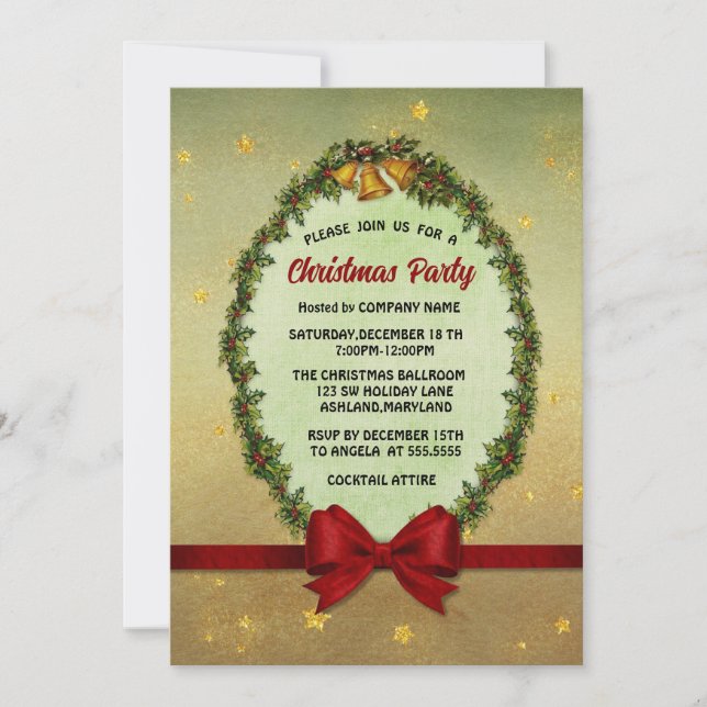 Convites Holly Sai e Berries e sinos Festa de Natal (Frente)