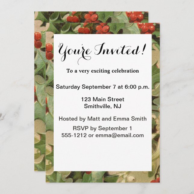 Convites Holly Tree Natal Vintage (Frente/Verso)