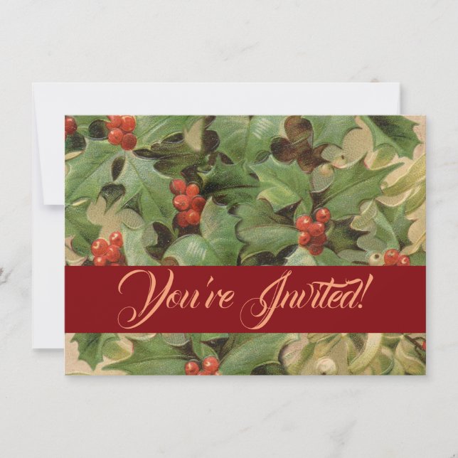 Convites Holly Tree Natal Vintage (Frente)