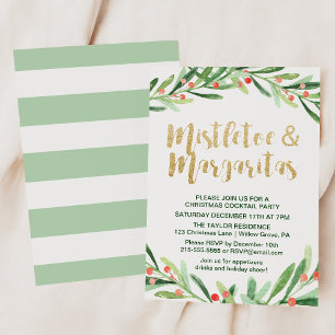 Convites Holly Wreath Mistletoe e Margaritas Cocktail Party