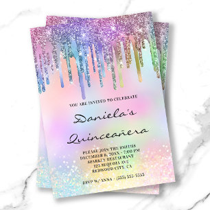 Convites Holo Brilho Arco-Íris Quinceañera