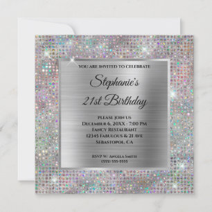 Convites Holo Silver Diamond Study aniversário de 21 anos