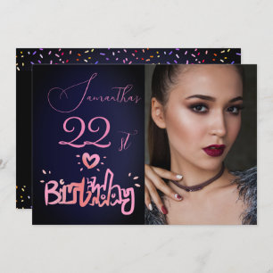 Convites Holografia - Foto Azul, Marinho Púrpura, cor-de-ro