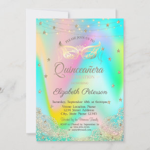 Convites Holográfico Masque,Luzes,Lace,Estrelas Quinceañera