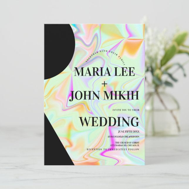 Convites Holográficos com Brilho Rosa Falso Formas (Em pé/Frente)