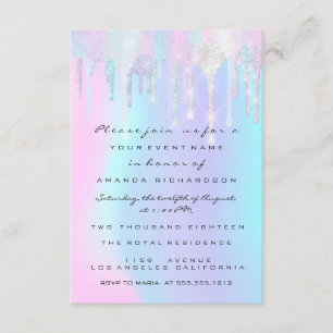 Convites Holographic Drips Pink Unicorn Sweet 16th Mermaid