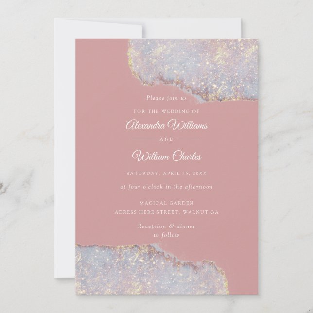 Convites Holographic Glam Glitter Dusty Rosa Wedding (Frente)