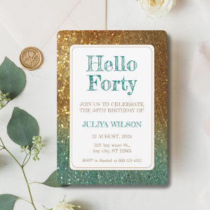 Convites Holographic gold Glitter aniversário de 40 anos