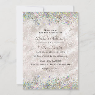 Convites Holographic Sparkly Glitter Elegant Ivory Wedding