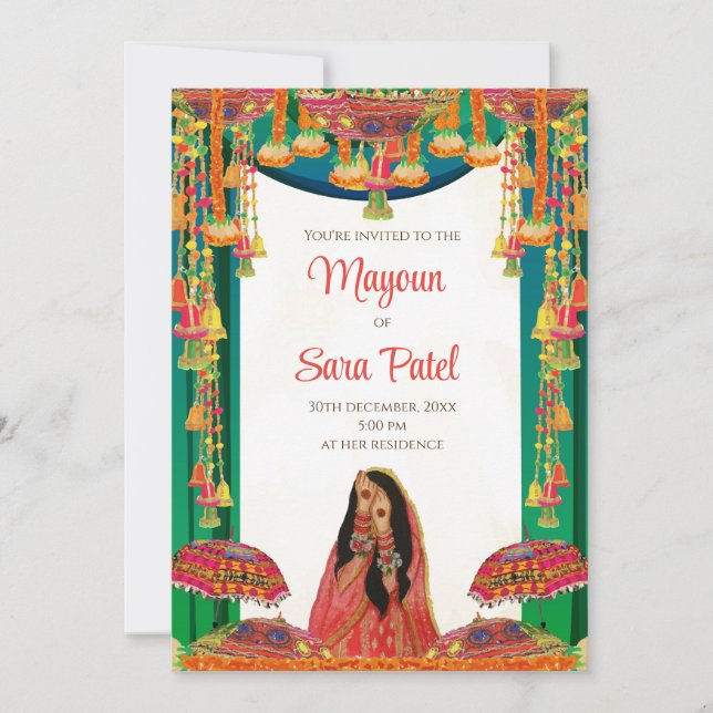 Convites Holud como convites Mayoun e Pithi Invite (Frente)