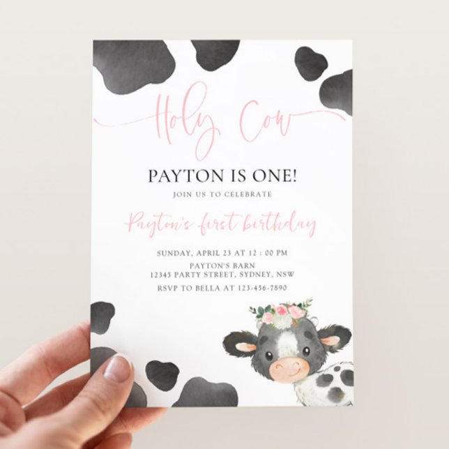 Convites Holy Cow 1st Birthday, Girl Floral Cow B'day Party (Criador carregado)