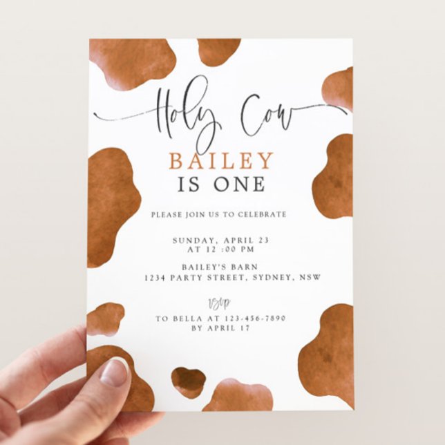 Convites Holy Cow Birthday Invitation, Brown Cow Print (Criador carregado)