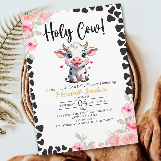 Convites Holy Cow , Cute Cow Baby shower Girl (Criador carregado)