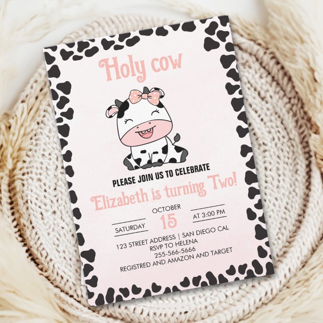 Convites Holy Cow, Cute cow birthday girl (Criador carregado)
